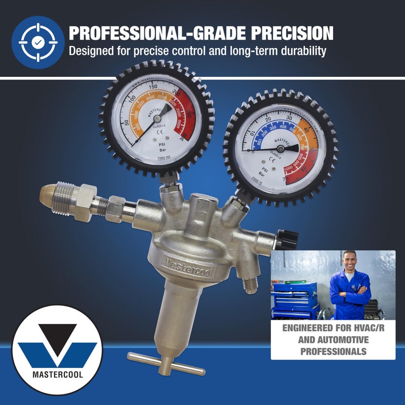 Mastercool 53001 Nitrogen Pressure Regulator | Professional-Grade | HVAC & Automotive Leak Testing | 1/4â€ SAE Flare Outlet | 10,000 PSI | Durable & Reliable - Image 2